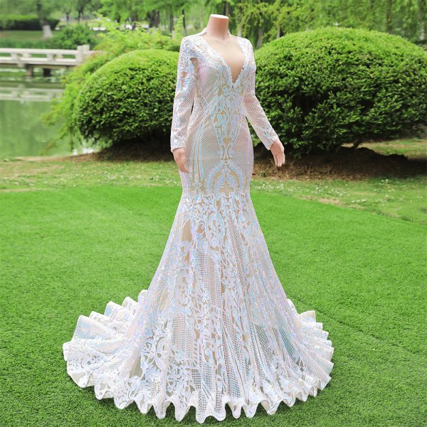 modest long sleeve sequin mermaid formal prom dress evening gown fy4002