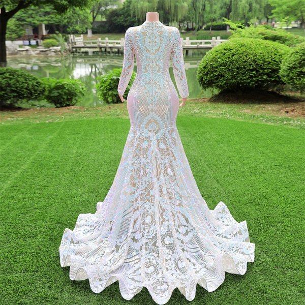 modest long sleeve sequin mermaid formal prom dress evening gown fy4002
