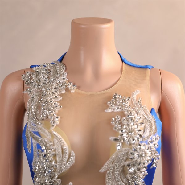 blue sleeveless beading applique sleeveless mermaid formal prom dress evening gown fy45001