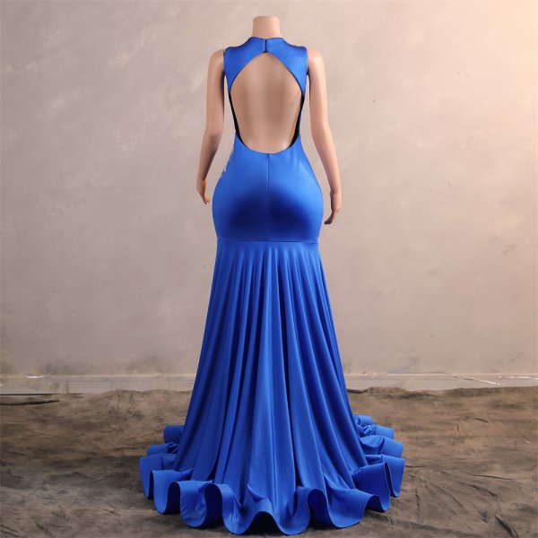blue sleeveless beading applique sleeveless mermaid formal prom dress evening gown fy45001