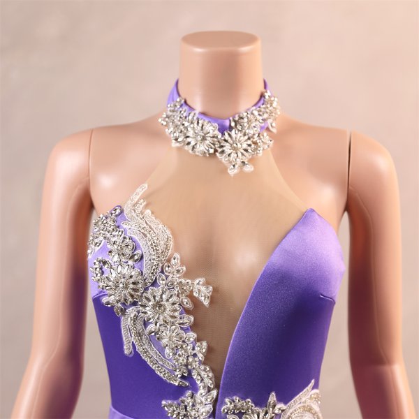 purple sleeveless beading applique mermaid formal prom dress evening gown fy45002