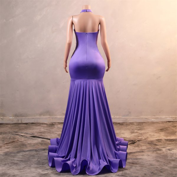 purple sleeveless beading applique mermaid formal prom dress evening gown fy45002