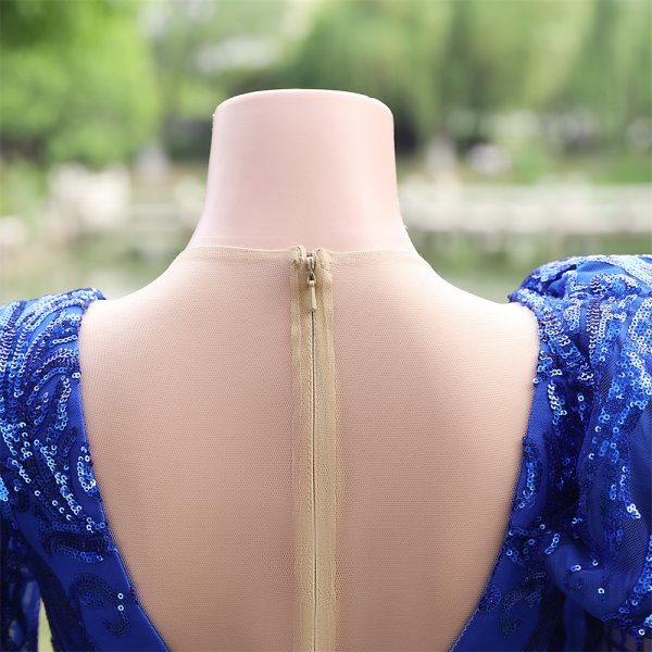 blue long sleeve sequin ruffles mermaid formal prom dress evening gown fy45004