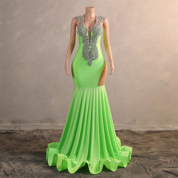 Sexy Sleeveless BeadingV Neck Mermaid Formal Prom Dress Evening Gown FY58001