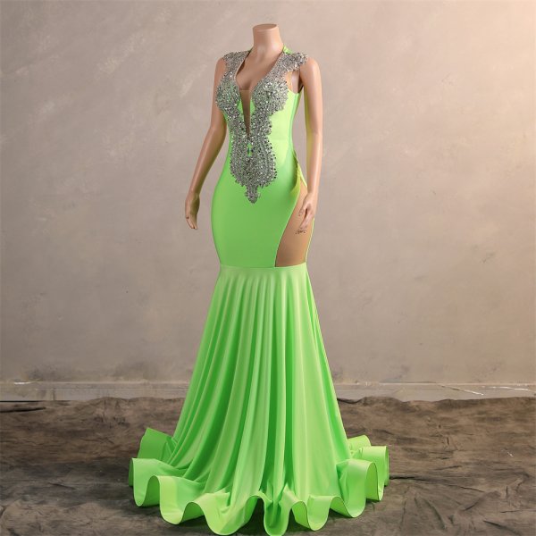 sexy sleeveless beadingv neck mermaid formal prom dress evening gown fy58001