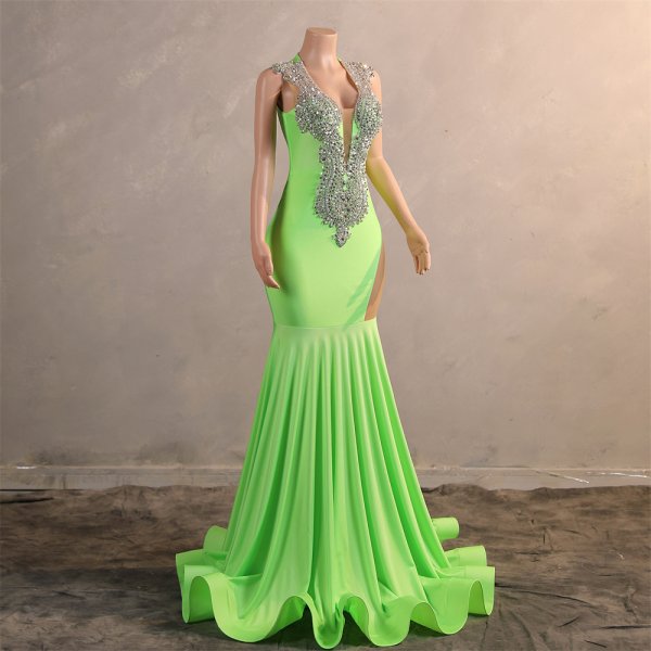 sexy sleeveless beadingv neck mermaid formal prom dress evening gown fy58001