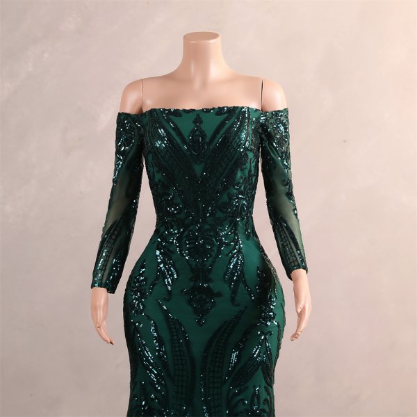 sexy off the shoulder long sleeve sequin mermaid formal prom dress evening gown gwn260001