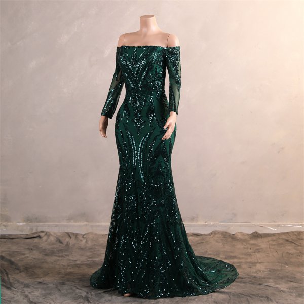 sexy off the shoulder long sleeve sequin mermaid formal prom dress evening gown gwn260001