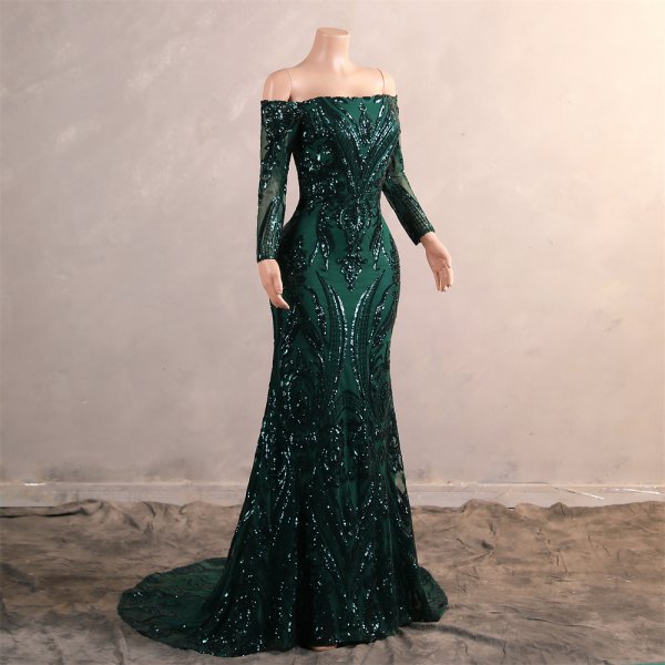 sexy off the shoulder long sleeve sequin mermaid formal prom dress evening gown gwn260001