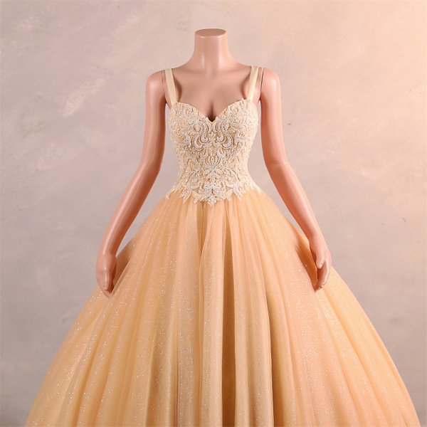 gold long sleeveelss applique ball gown formal prom dress evening gown gwn29001