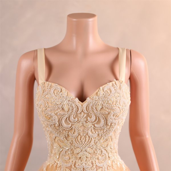 gold long sleeveelss applique ball gown formal prom dress evening gown gwn29001