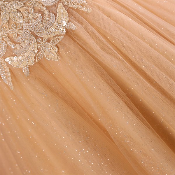 gold long sleeveelss applique ball gown formal prom dress evening gown gwn29001