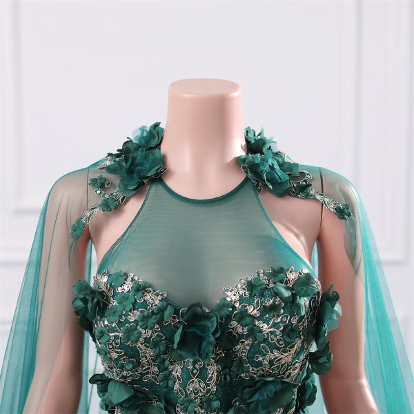 green long sleeveelss flower ball gown formal prom dress evening gown gwn29002