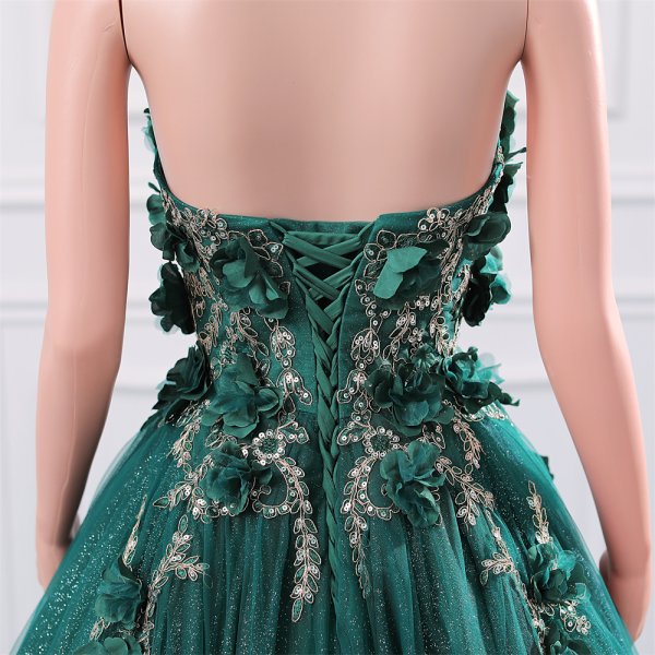 green long sleeveelss flower ball gown formal prom dress evening gown gwn29002