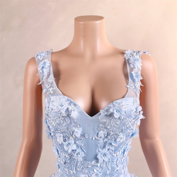 light sky blue long sleeveelss applique a line formal prom dress evening gown gwn29003