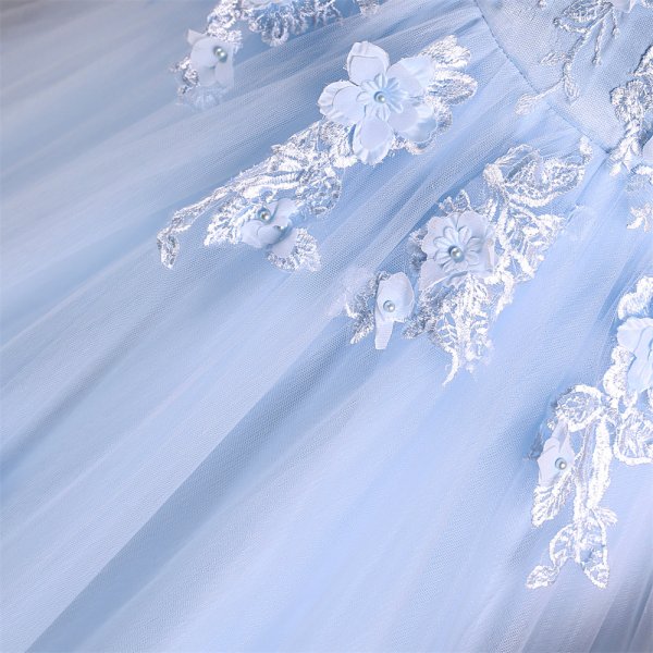 light sky blue long sleeveelss applique a line formal prom dress evening gown gwn29003