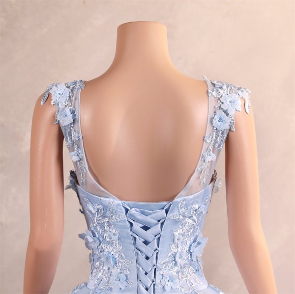 light sky blue long sleeveelss applique a line formal prom dress evening gown gwn29003