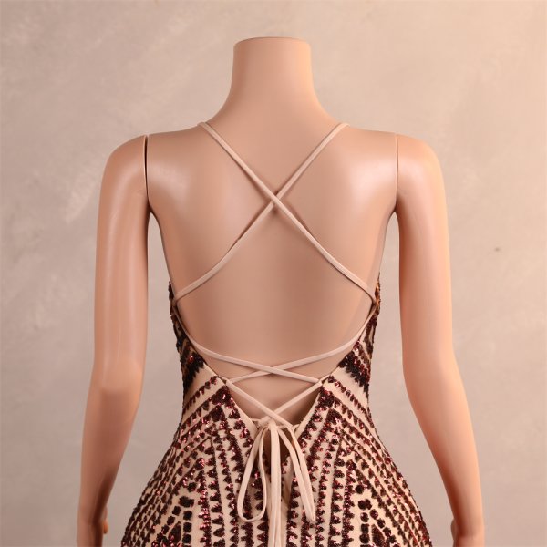 sexy spaghetti feather sleeveelss sequin mermaid formal prom dress evening gown gwn42001