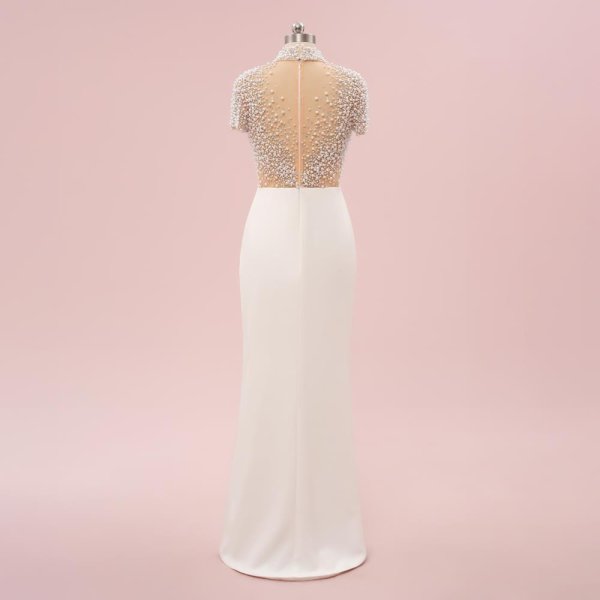 ivory pearls pleats short sleeve mermaid formal party dress sg48001