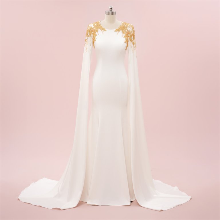 elegant ivory long sleeve gold beading mermaid formal party dress sg65001