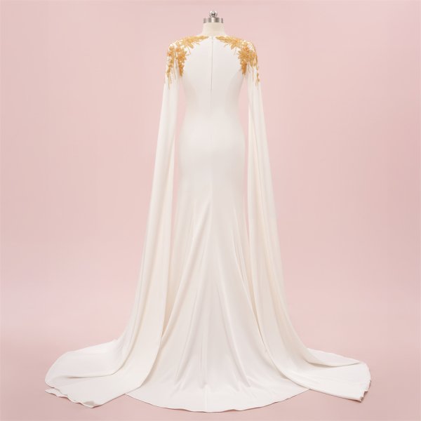 elegant ivory long sleeve gold beading mermaid formal party dress sg65001