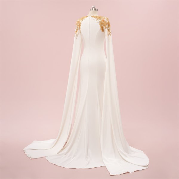 elegant ivory long sleeve gold beading mermaid formal party dress sg65001