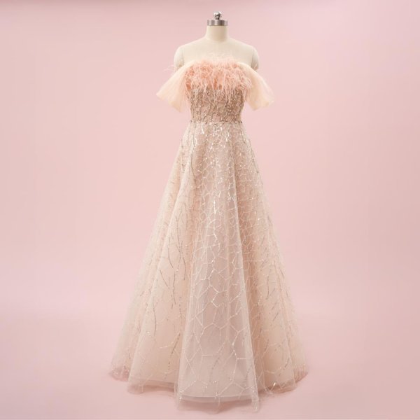 elegant pink beading feather a line formal party dress sg8801