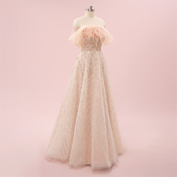 elegant pink beading feather a line formal party dress sg8801