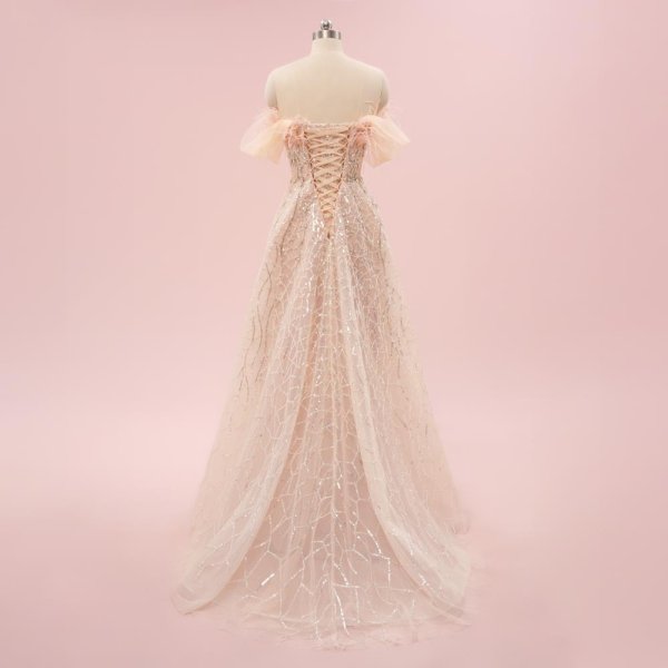 elegant pink beading feather a line formal party dress sg8801