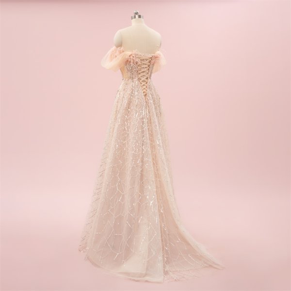 elegant pink beading feather a line formal party dress sg8801