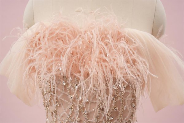 elegant pink beading feather a line formal party dress sg8801