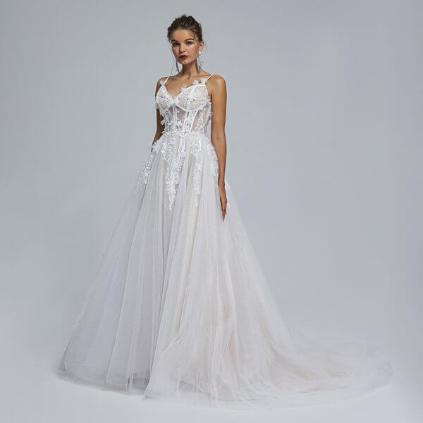 spafhetti v neck applique sleeveless a line wedding dress st001