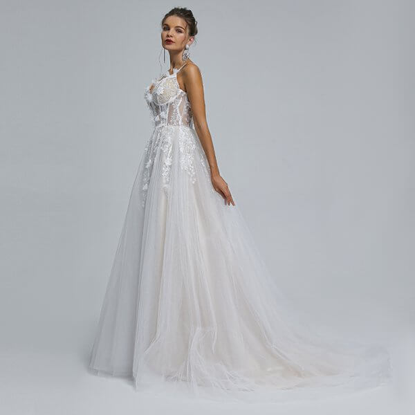 spafhetti v neck applique sleeveless a line wedding dress st001