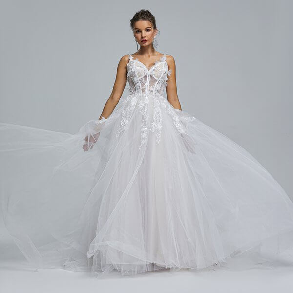 spafhetti v neck applique sleeveless a line wedding dress st001