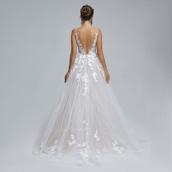simple v neck applique sleeveless a line wedding dress st002
