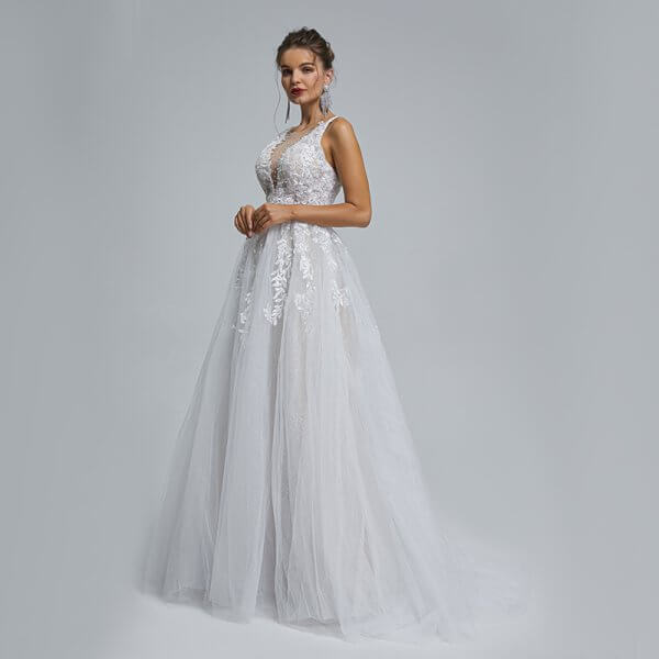 backless o neck applique sleeveless a line wedding dress st003
