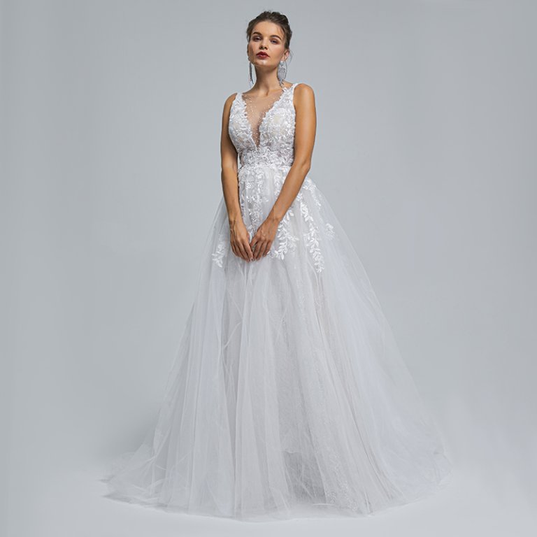 backless o neck applique sleeveless a line wedding dress st003