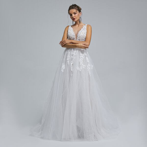 backless o neck applique sleeveless a line wedding dress st003