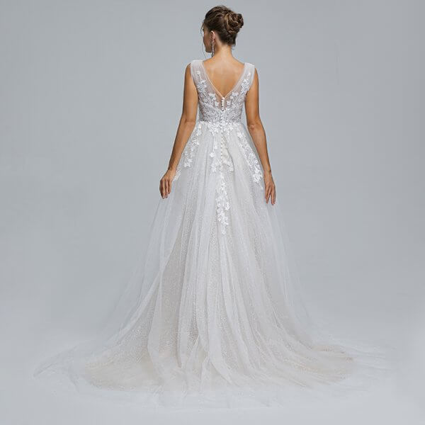 v neck applique sleeveless a line long wedding dress st005