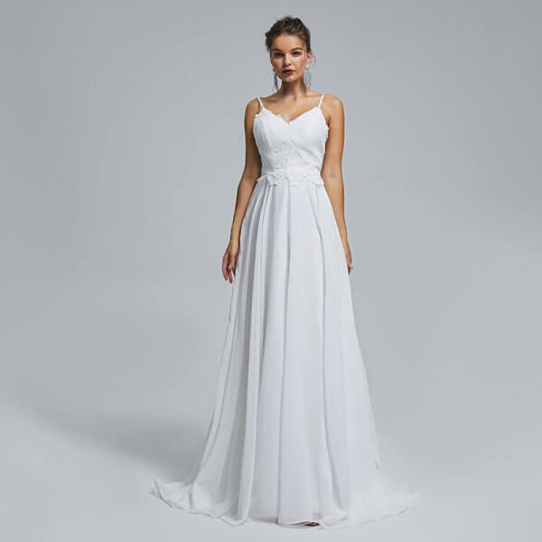 spaghetti v neck applique sleeveless chiffion wedding dress st006