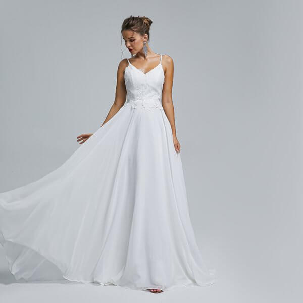 spaghetti v neck applique sleeveless chiffion wedding dress st006