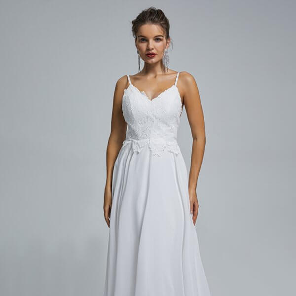 spaghetti v neck applique sleeveless chiffion wedding dress st006