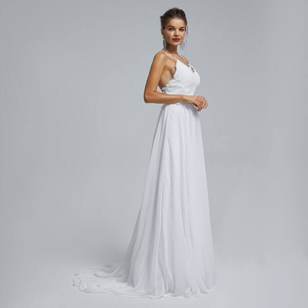 spaghetti v neck applique sleeveless chiffion wedding dress st006