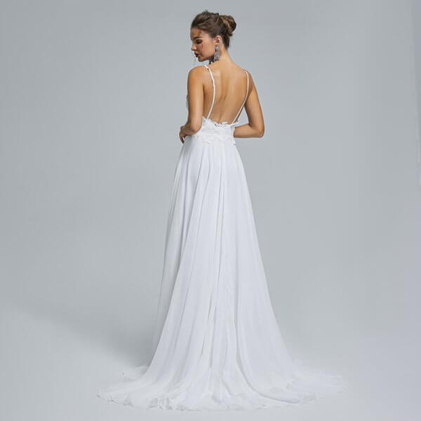 spaghetti v neck applique sleeveless chiffion wedding dress st006