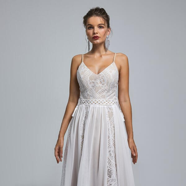 spaghetti v neck a line lace sleeveless tull wedding dress st009