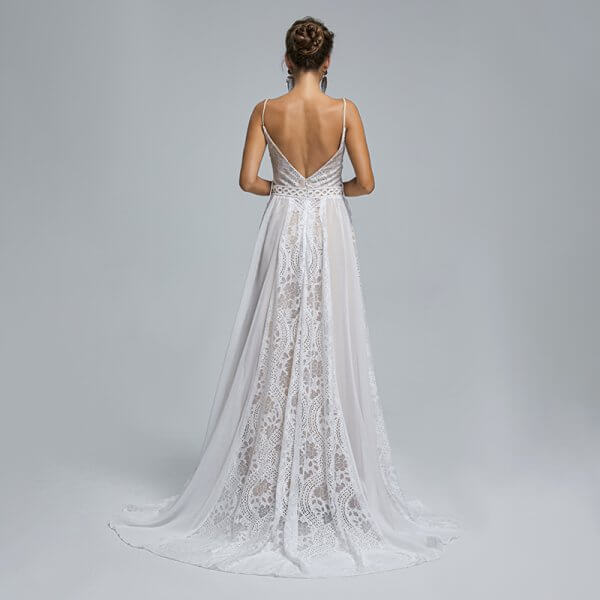 spaghetti v neck a line lace sleeveless tull wedding dress st009