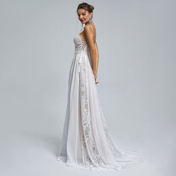 spaghetti v neck a line lace sleeveless tull wedding dress st009