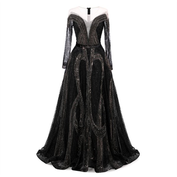 Modest Black Beading Sequin Mermaid Formal Prom Dress Evening Gown www75006