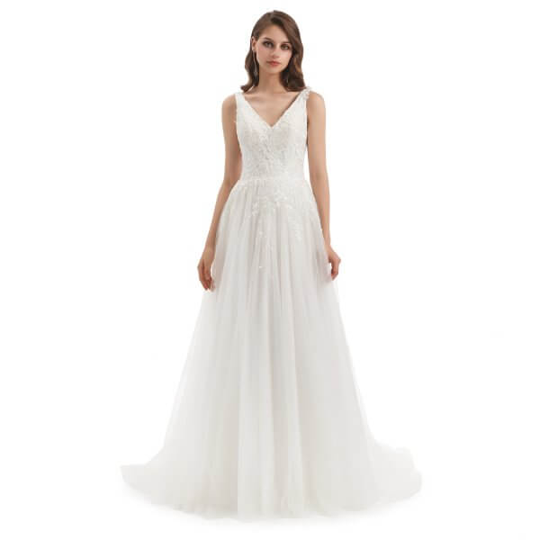 elegant v neck a line sleeveless applique wedding dress wz001