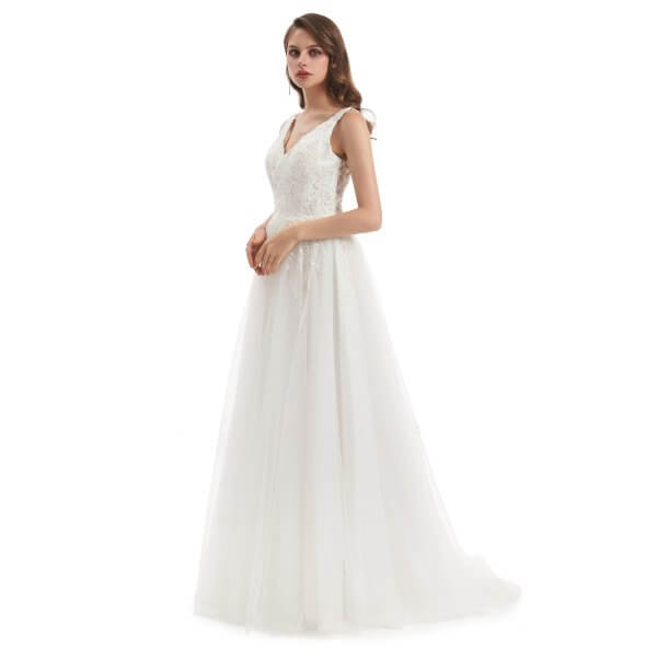 elegant v neck a line sleeveless applique wedding dress wz001